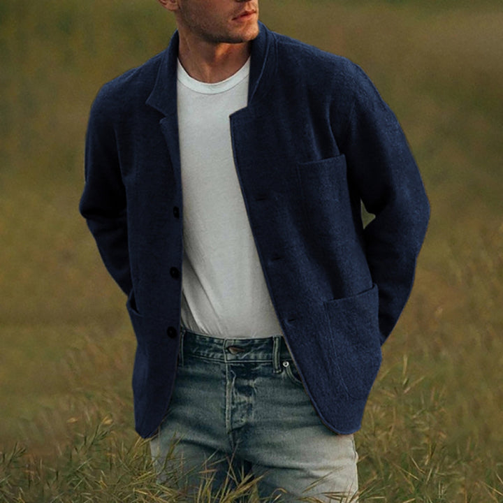 Herren Unstrukturierter Wollmix-Cardigan-Blazer mit Knopfleiste und aufgesetzten Taschen Drune