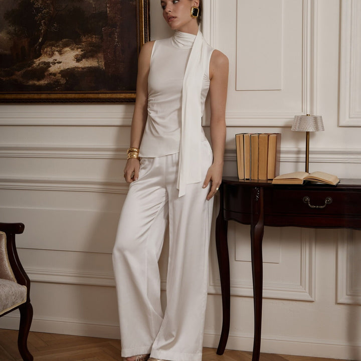 Damen Elegante und figurumspielende Bluse mit Halstuch Drune