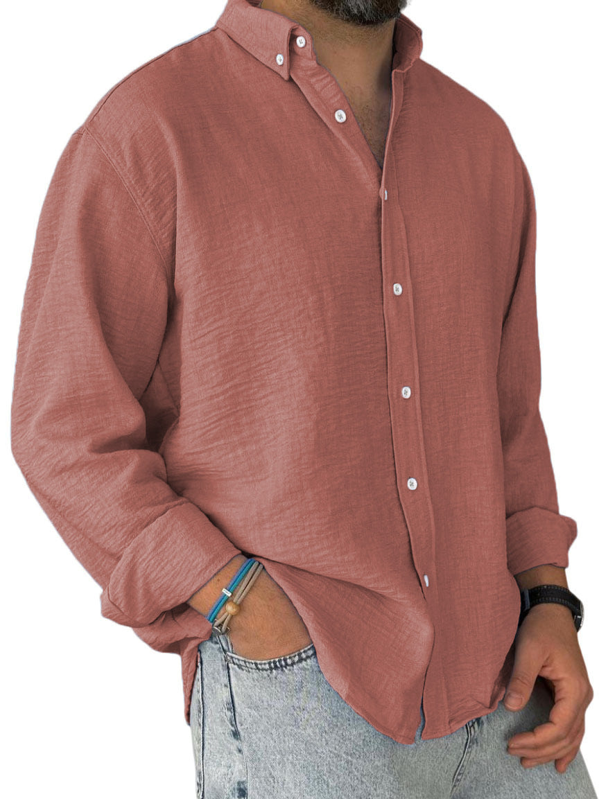 Herren nan leichtes Baumwoll-Leinen-Hemd mit Button-Down-Kragen und entspannter Relaxed-Fit Drune