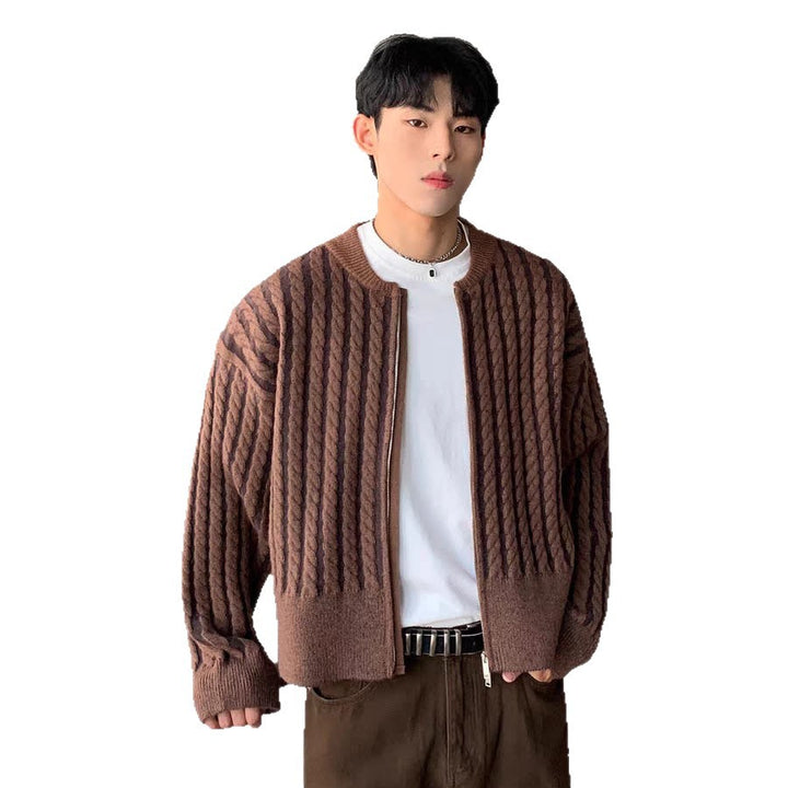 Herren Modischer Grobstrick Pullover mit Reißverschluss Drune
