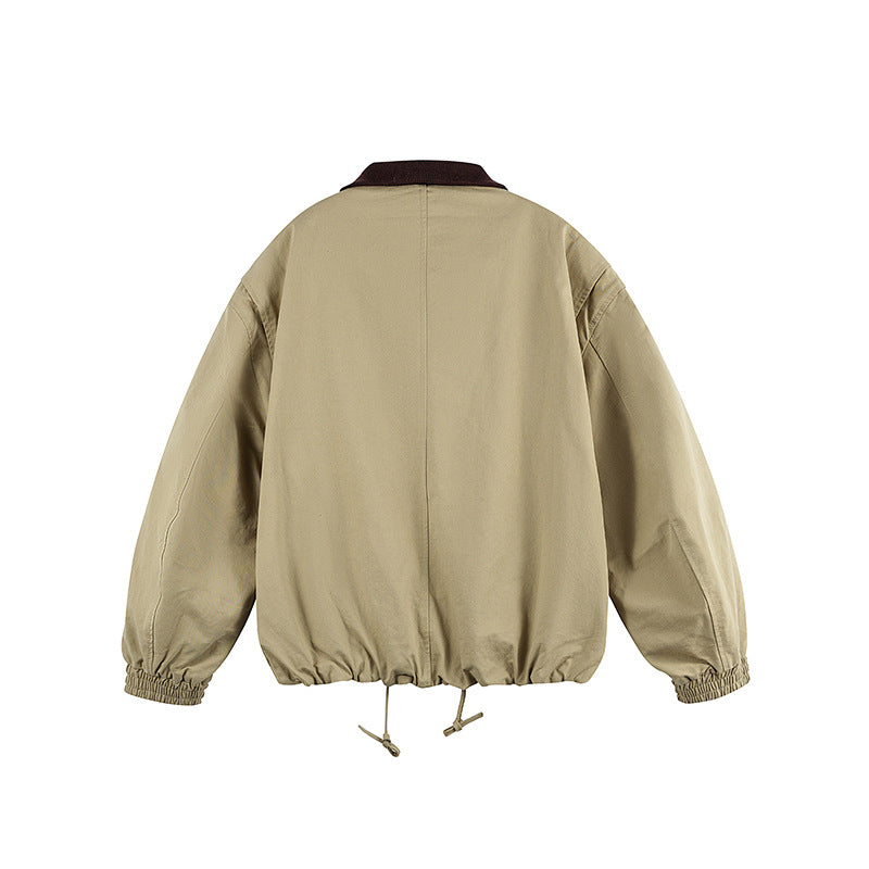 Herren Kastige Zip-Übergangsjacke aus robustem Canvas mit kontrastiertem Strickkragen, Tunnelzug und Pattentaschen Drune