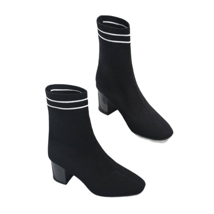 Damen Strumpfstiefeletten mit Blockabsatz Drune