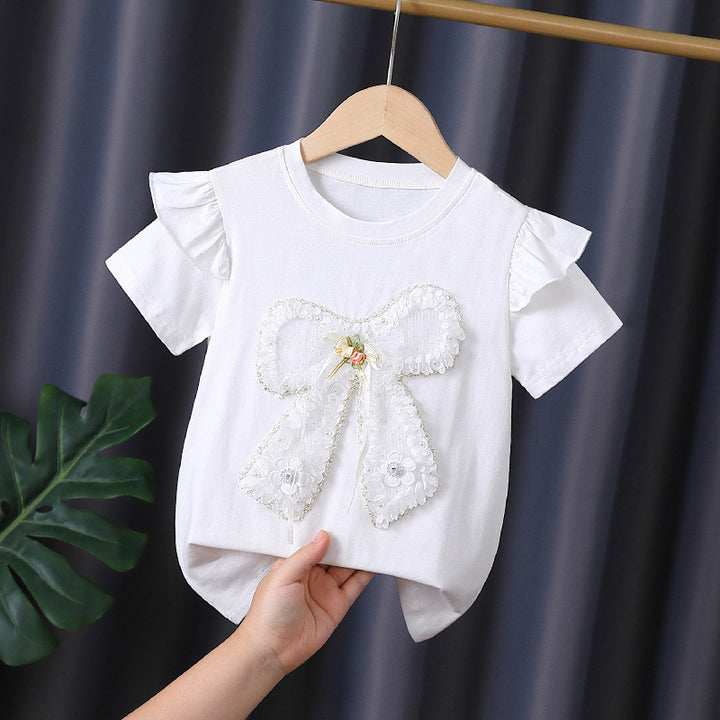 Mädchen T-Shirt mit dekorativem Rüschendesign und kunstvollem Schleifenmotiv Drune
