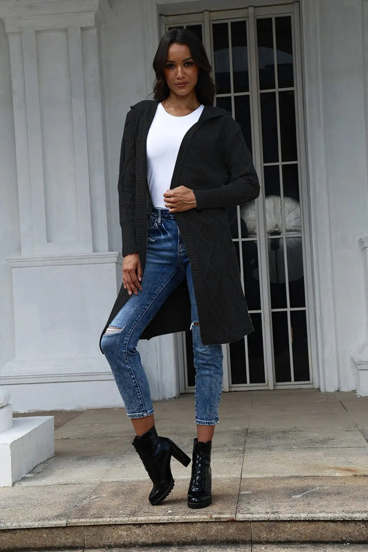 Damen Grobstrick-Cardigan mit elegantem Kapuzendesign und strukturiertem Muster Drune