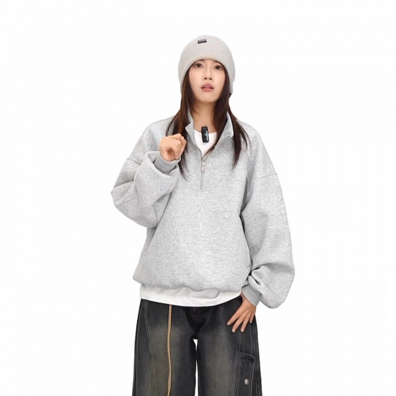 Unisex Halbzip-Sweatshirt mit Raglanärmeln, Eingrifftaschen und geripptem Saum Drune