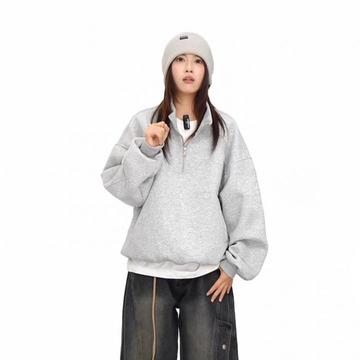 Unisex Halbzip-Sweatshirt mit Raglanärmeln, Eingrifftaschen und geripptem Saum Drune