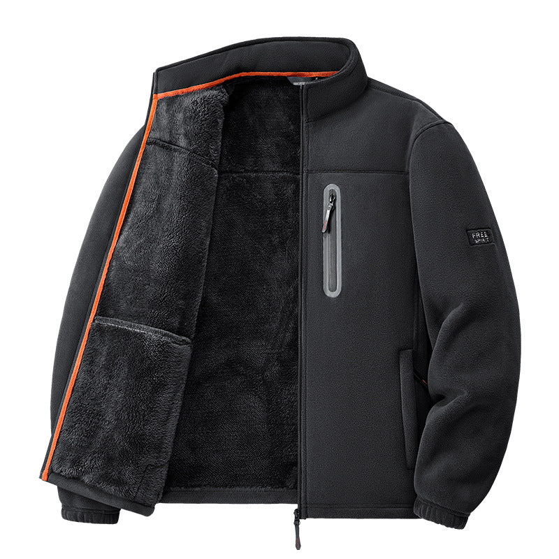 Herren nan Thermo-Fleecejacke mit hochflorigem Teddyfutter, Brust-Reißverschlusstasche und winddichter Front Drune
