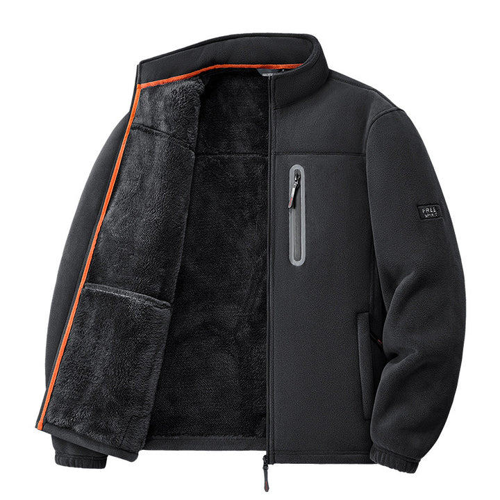 Herren nan Thermo-Fleecejacke mit hochflorigem Teddyfutter, Brust-Reißverschlusstasche und winddichter Front Drune