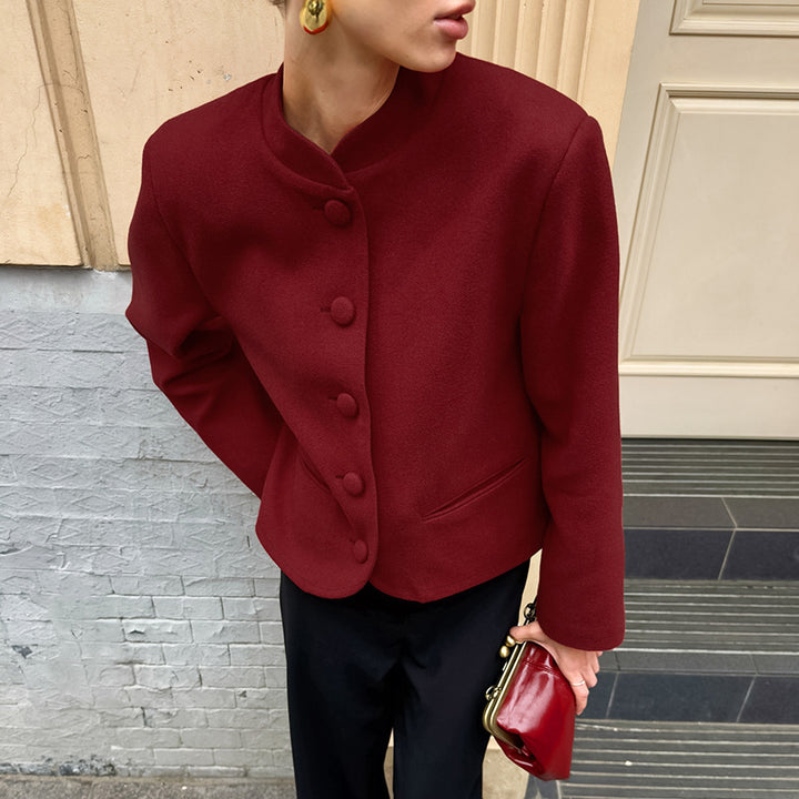 Damen Modische Jacke mit hochgeschlossenem Kragen und Knopfdetails Drune