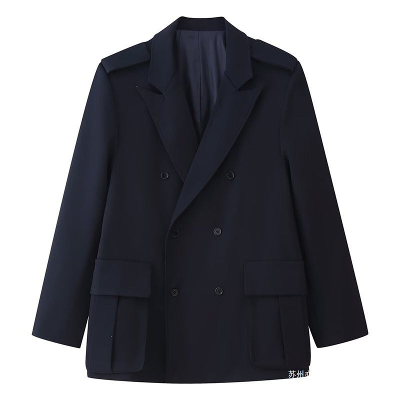 Damen Doppelreihiger Field-Blazer mit großen Pattentaschen und Schulterklappen Drune