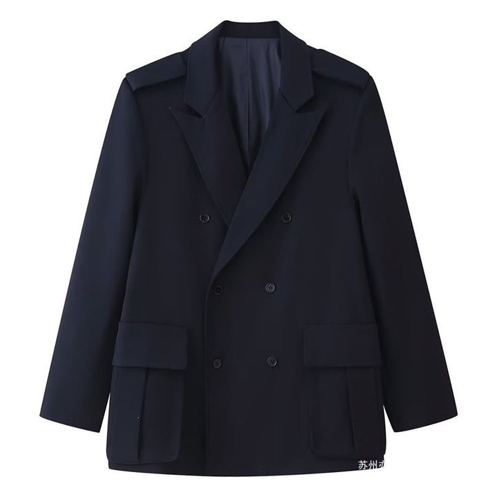 Damen Doppelreihiger Field-Blazer mit großen Pattentaschen und Schulterklappen Drune