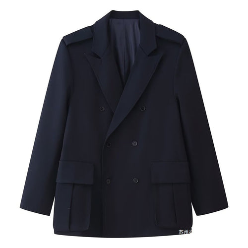 Damen Doppelreihiger Field-Blazer mit großen Pattentaschen und Schulterklappen Drune