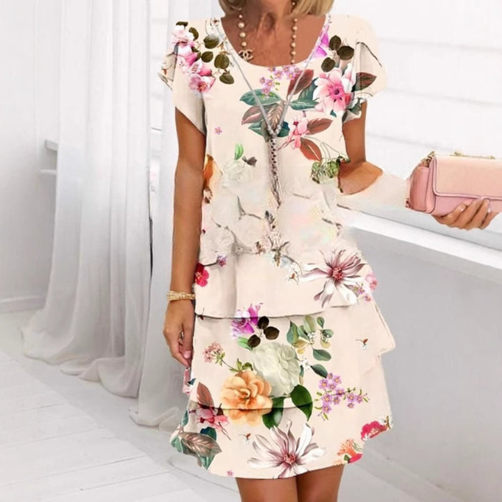 Damen Fließendes Maxi-Kleid mit eleganten Volant-Details und kreativem Grafikmuster Drune