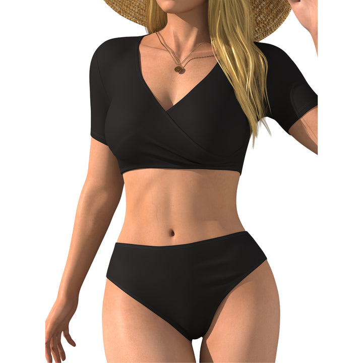 Damen Bikini-Oberteil mit Wickelschnitt und kurzen Ärmeln Drune