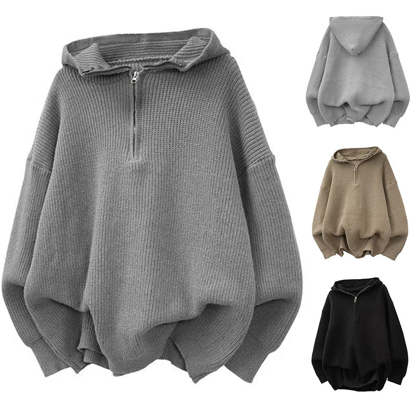 Damen Stilvoller Kapuzenpullover mit Halbreißverschluss Drune