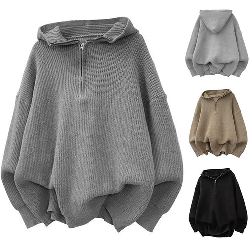 Damen Stilvoller Kapuzenpullover mit Halbreißverschluss Drune