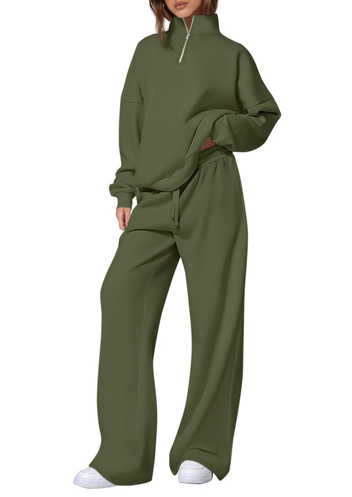 Damen nan oversized Jogginganzug mit Stehkragen halbem Reißverschluss und weitem Bein Drune