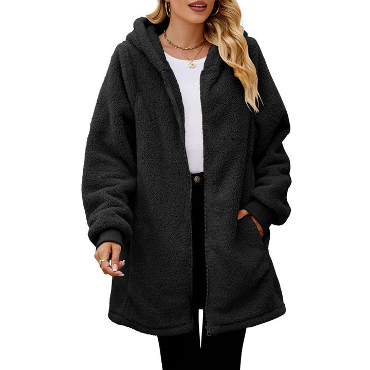 Damen kuschelige Fleecejacke mit Kapuze und Reißverschluss Drune