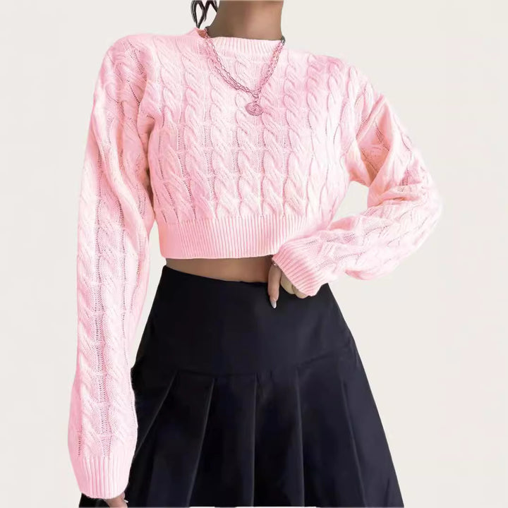 Damen kuscheliger Cropped Pullover mit Zopfmuster Drune