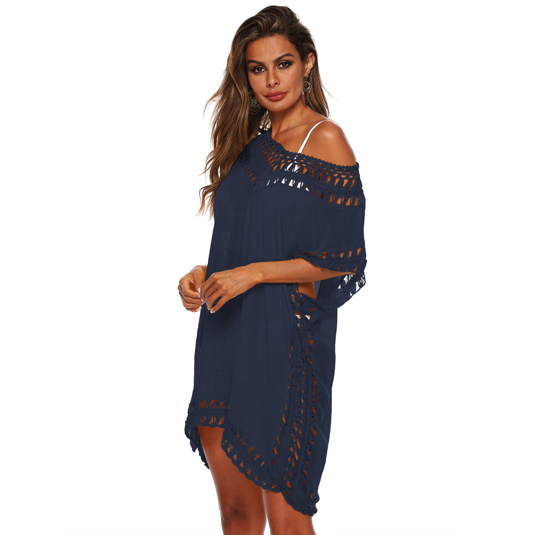 Damen Häkel-Strandüberwurf mit elegantem V-Ausschnitt und fransigen Details Drune