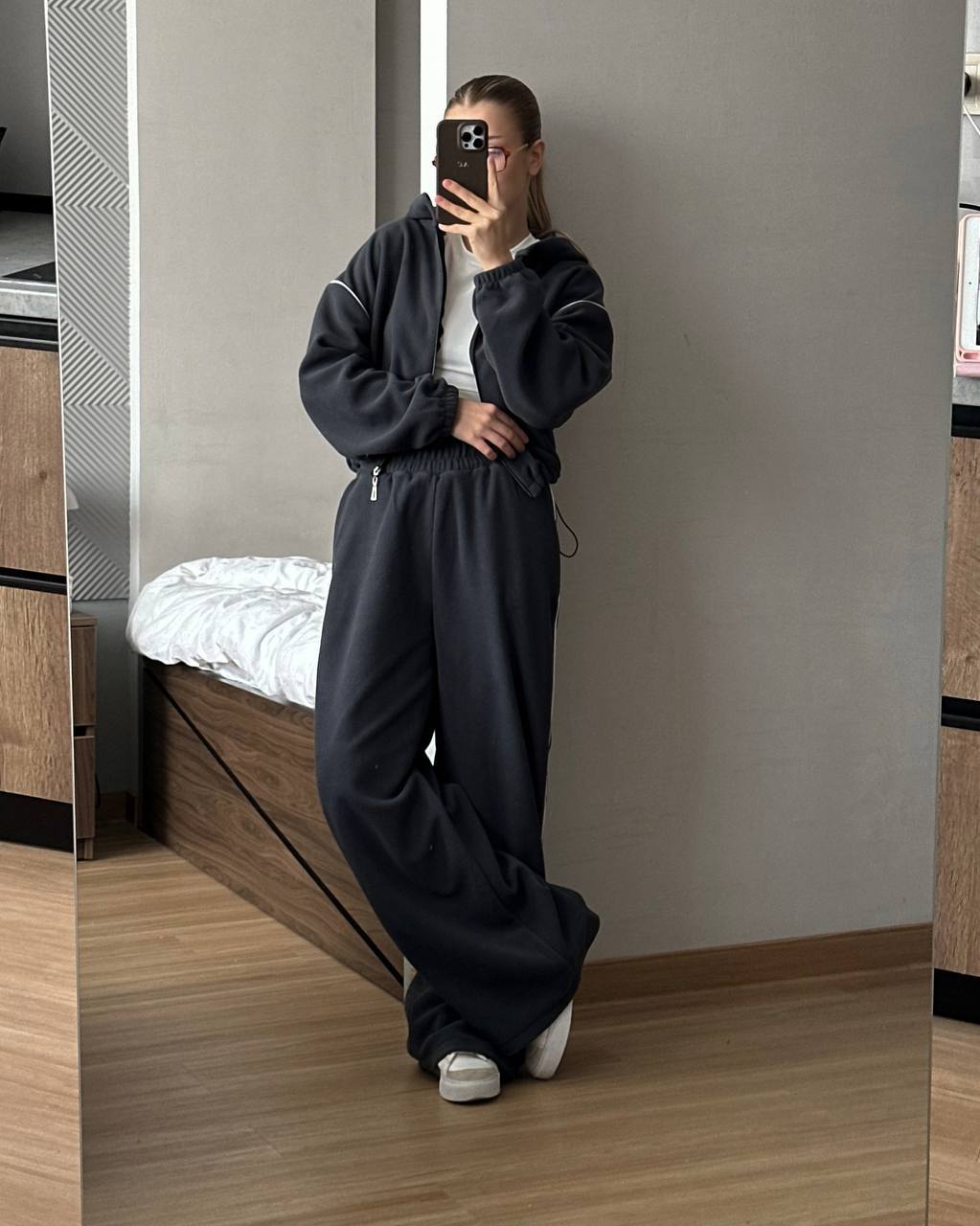 Damen bequemer Fleece-Sportanzug mit hohem Kragen und Reißverschluss Drune