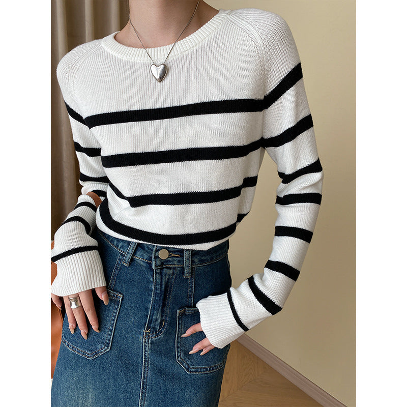Damen gestrickter Pullover mit breiten Streifen und eleganter Passform Drune