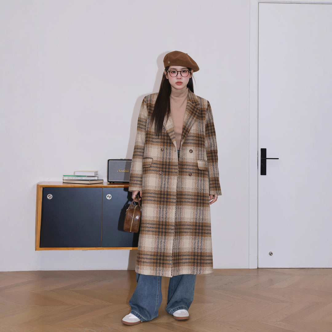 Damen Karierter Bouclé-Blazer mit Reverskragen und aufgesetzten Taschen Drune