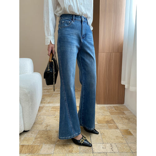 Damen lässige Flared Jeans aus hochwertigem Denim mit hohem Bund Drune