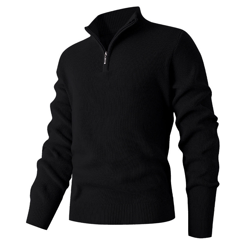 Herren Feinstrick‑Halbzip‑Pullover mit geripptem Mockneck und schlanker Passform Drune
