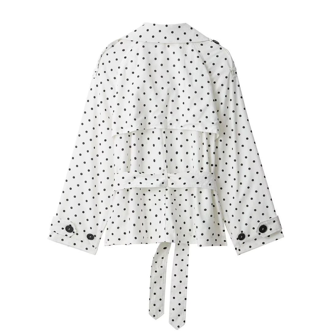 Damen Kurz geschnittener Trenchcoat mit Bindegürtel, Doppelreihe und Polka-Dot-Print Drune