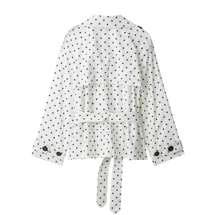 Damen Kurz geschnittener Trenchcoat mit Bindegürtel, Doppelreihe und Polka-Dot-Print Drune
