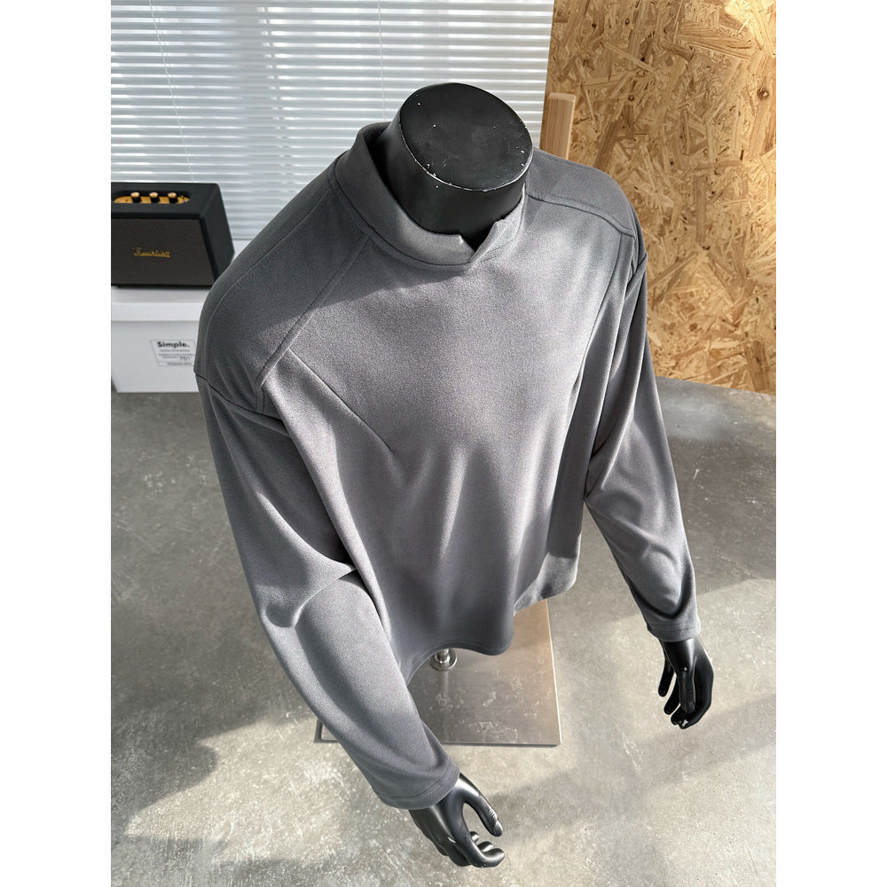 Herren Feines Lockeres Langarm-Sweatshirt mit kurzem Stehkragen und minimalistischer Nahtführung Drune