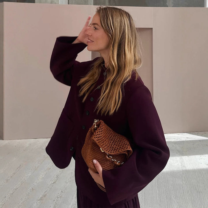 Damen Kurzjacke mit Rundhalsausschnitt, kastiger Silhouette und gewelltem Saum Drune