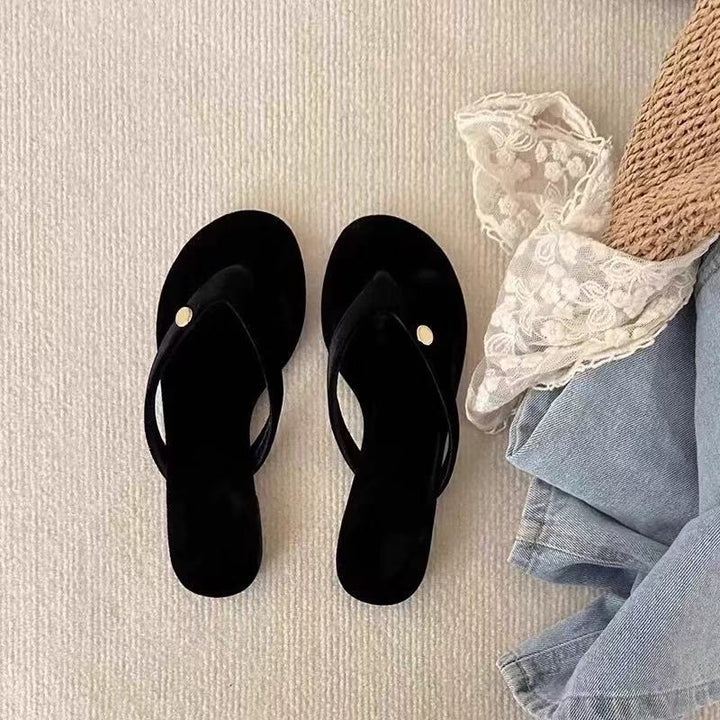Damen Luxus Wildleder Flip Flops mit elegantem Dekor Drune