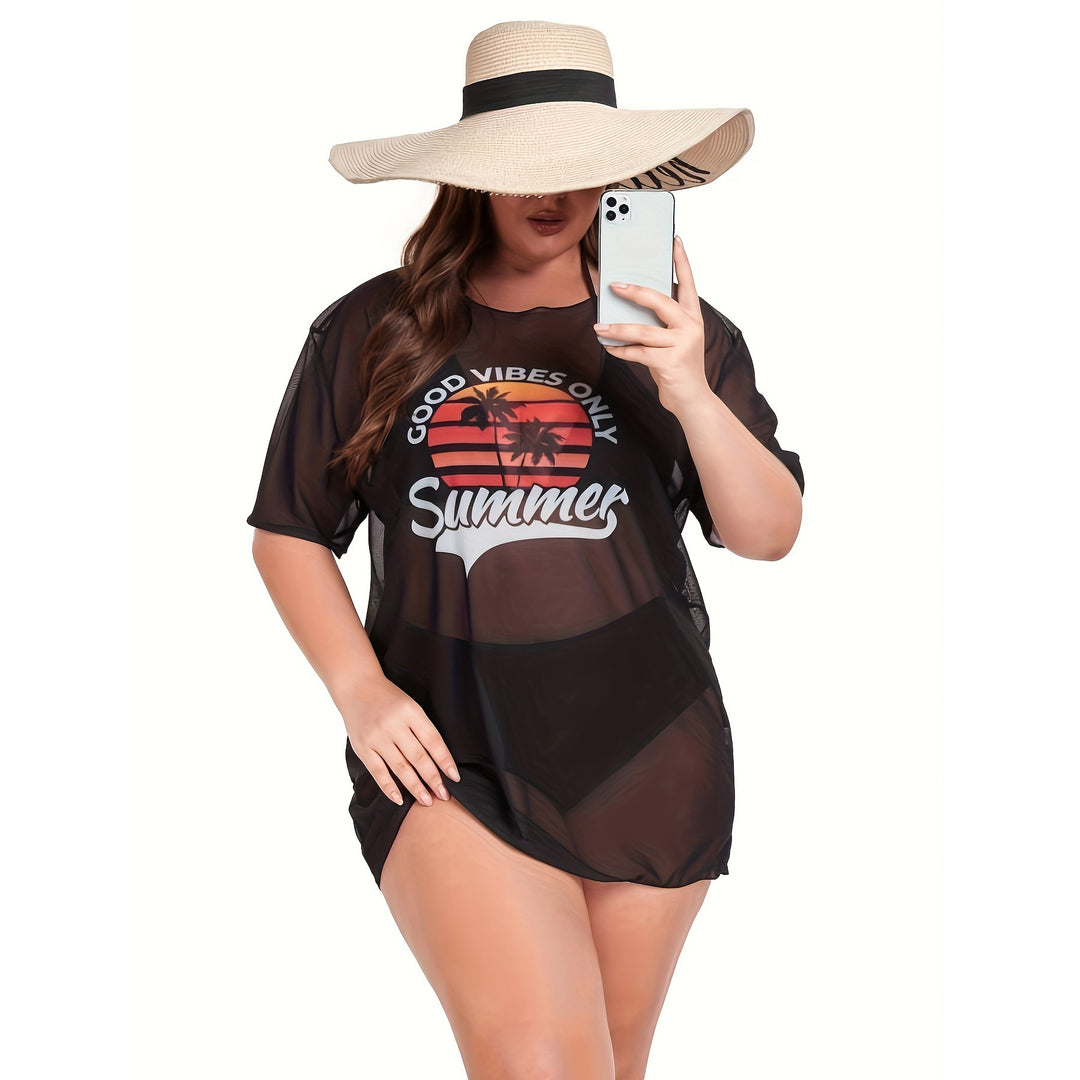 Damen Transparente Strandbluse mit sommerlichem Aufdruck Drune