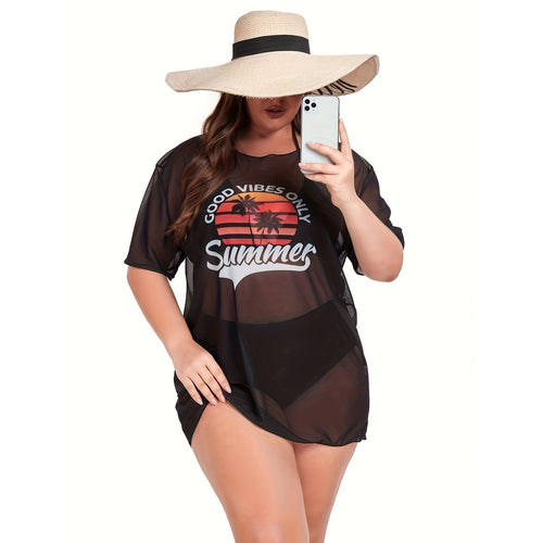 Damen Transparente Strandbluse mit sommerlichem Aufdruck Drune