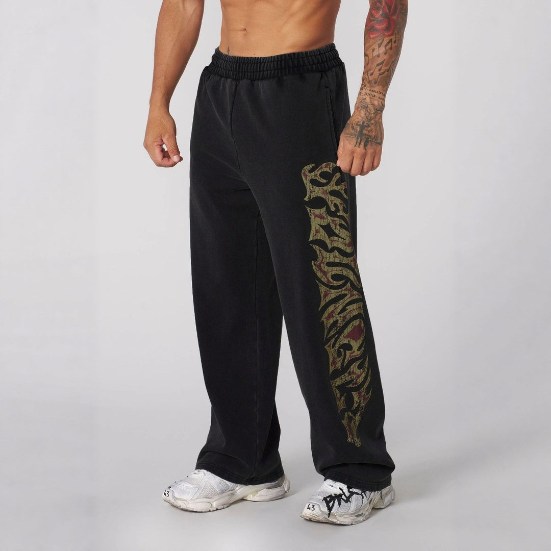 Herren nan weite Jogginghose mit elastischem Bund, Seitentaschen und detailreichem Schädel- und Rosenmotiv Drune