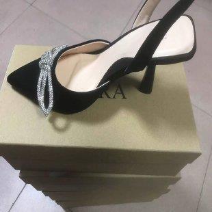 Damen elegante Slingback-Pumps mit glitzernden Schleifen-Details Drune