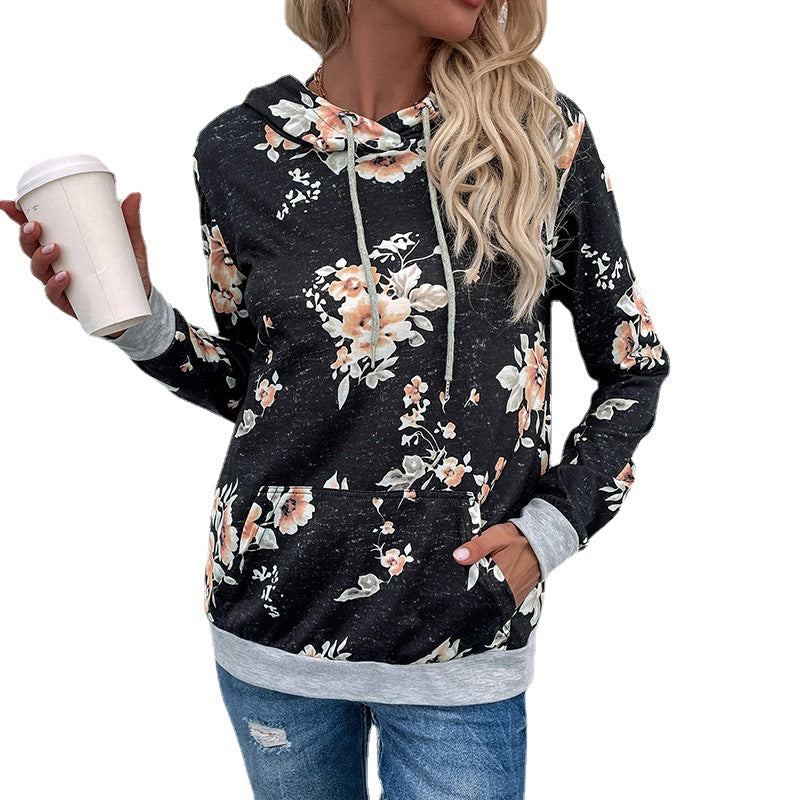 Damen Lässiger Kapuzenpullover mit floralem Muster Drune