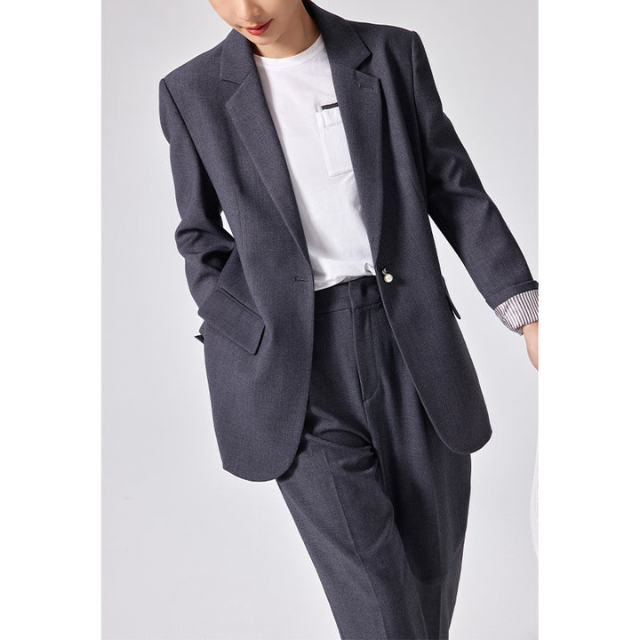 Damen Legeres Tailoring-Set mit Longline-Blazer und hochtaillierter Bundfaltenhose Drune