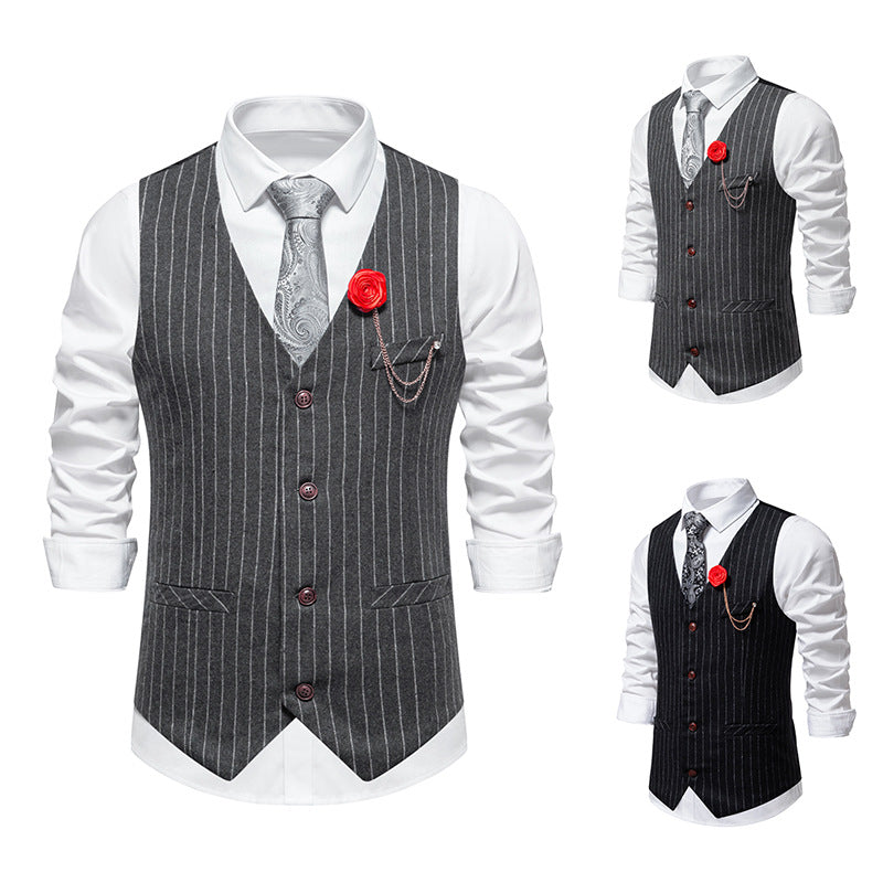 Herren elegante Anzugweste mit feinem Nadelstreifen und praktischen Taschen Drune