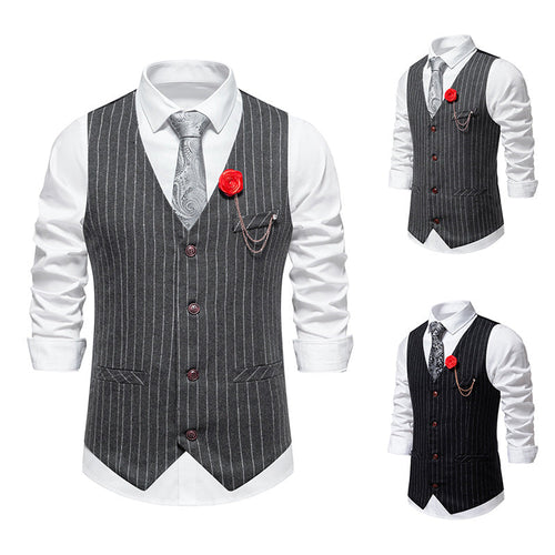 Herren elegante Anzugweste mit feinem Nadelstreifen und praktischen Taschen Drune