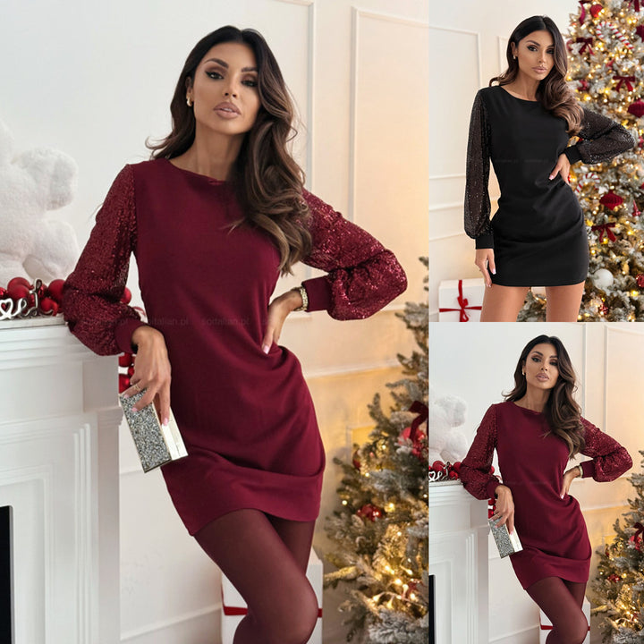 Damen Elegantes Kleid mit glitzernden Ärmeln Drune