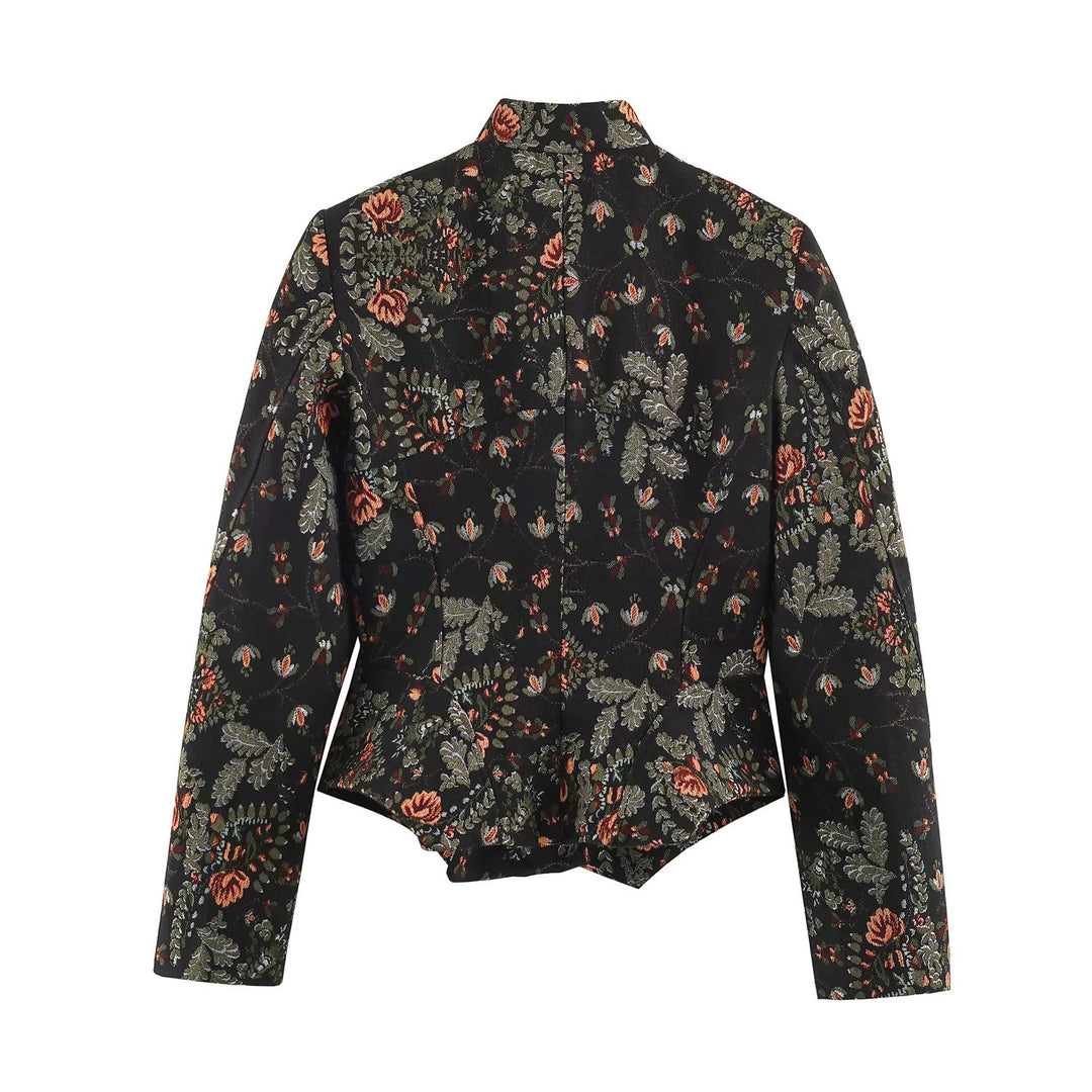 Damen Kurzblazer aus Jacquard mit Stehkragen und taillierter Cropped‑Silhouette Drune
