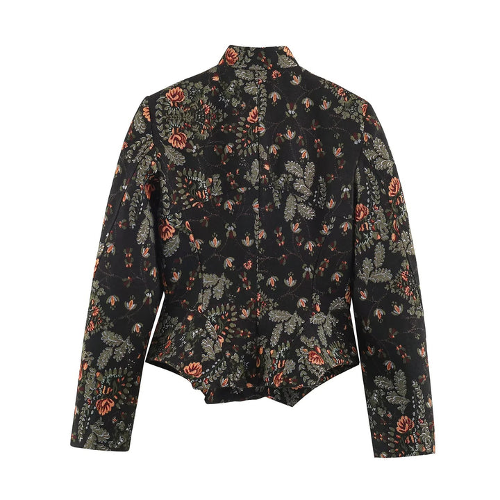 Damen Kurzblazer aus Jacquard mit Stehkragen und taillierter Cropped‑Silhouette Drune