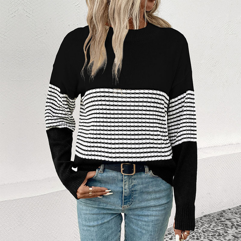 Damen Modischer Strickpullover mit Blockstreifen Drune