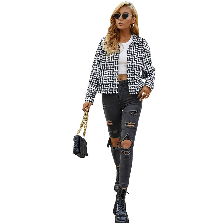 Damen stylisches Blusenshirt mit klassischem Hahnentrittmuster Drune
