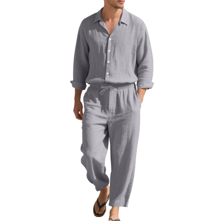 Herren nan leichtes Leinen-Freizeitset mit Hemd und weiten Hosen Drune
