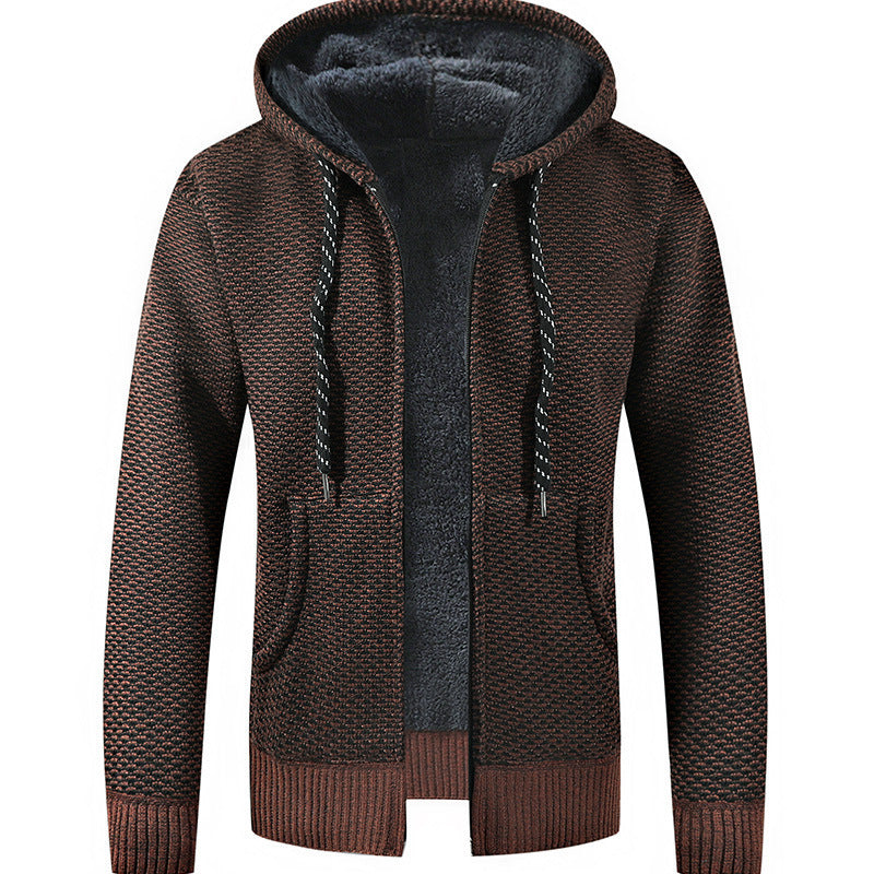 Herren Gefütterte Kapuzen‑Strickjacke mit Teddyfutter und durchgehendem Reißverschluss Drune