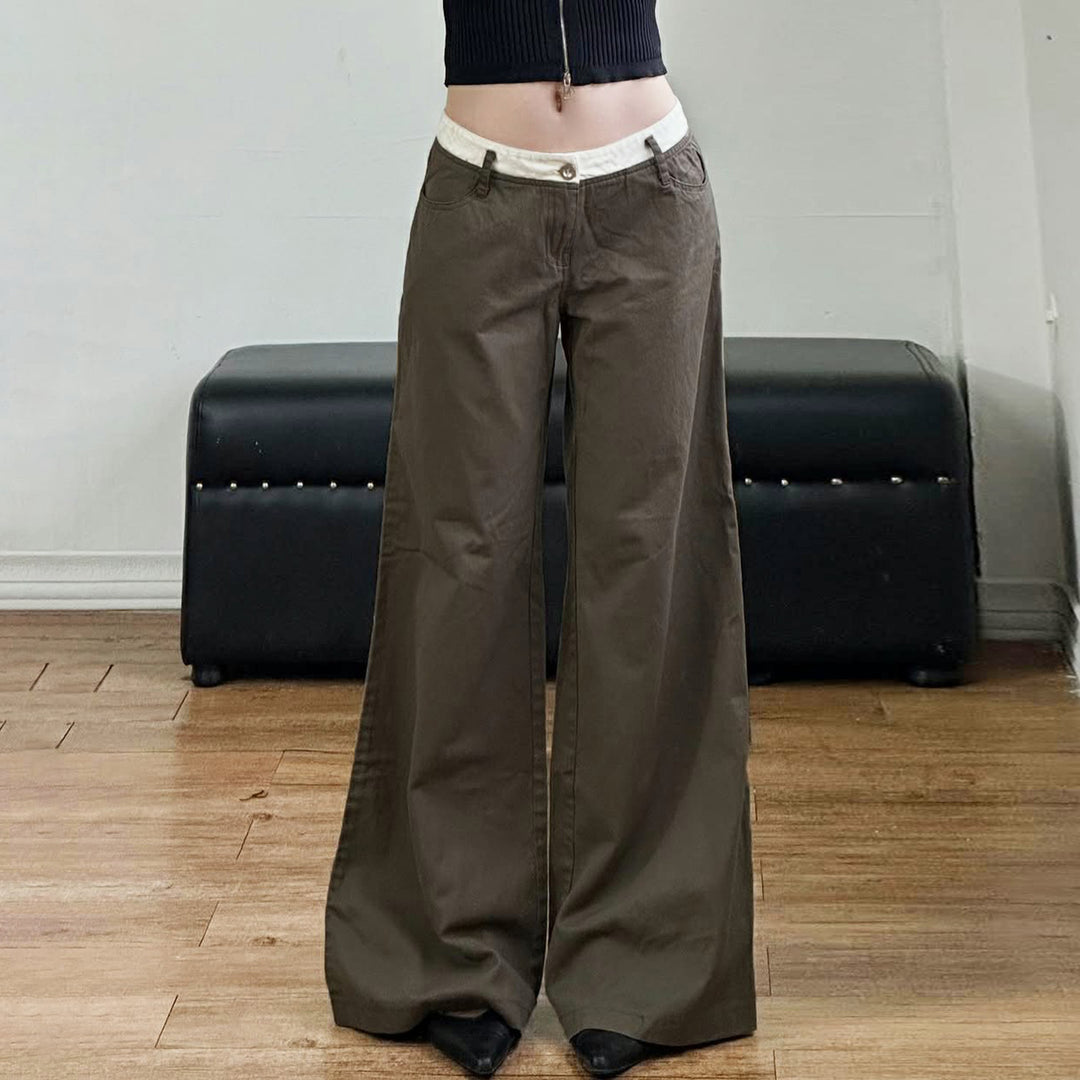Damen nan Highwaist-Culottehose mit weitem Bein und kontrastierendem Bunddetail Drune